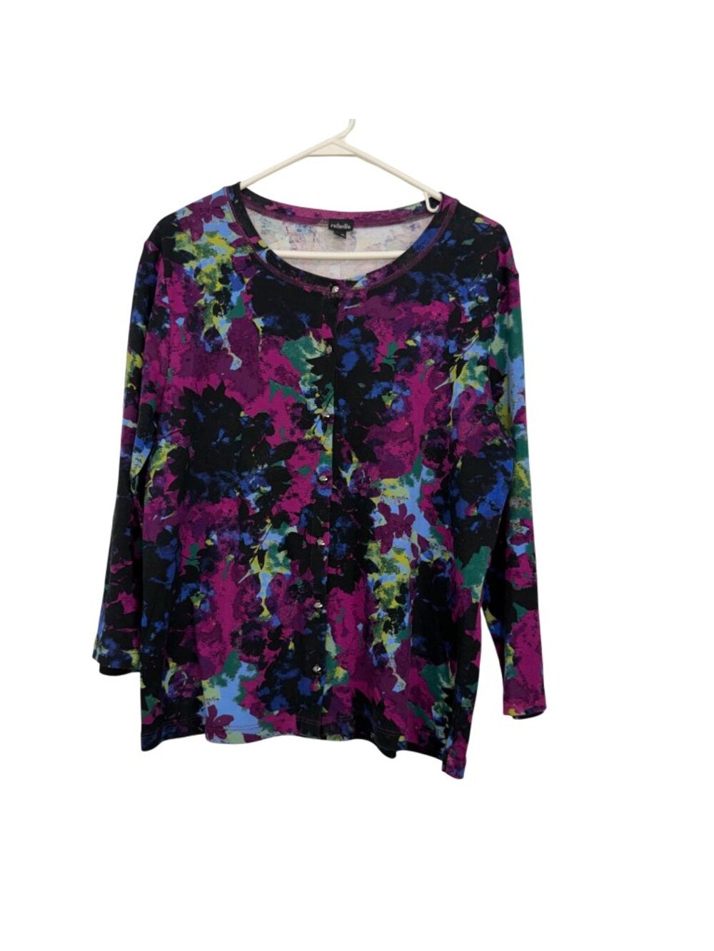 Rafaella Womens Floral Print Button-Down Cardigan SZ XL Lightweight Sweater